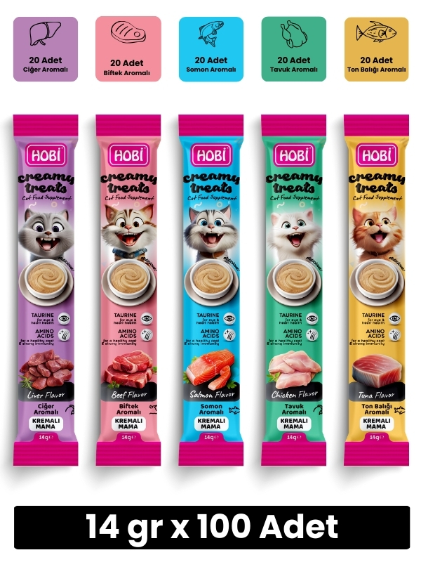 HOBİ KEDİ KREMA ÖDÜL MAMASI KARIŞIK 14 GR  100 LÜ